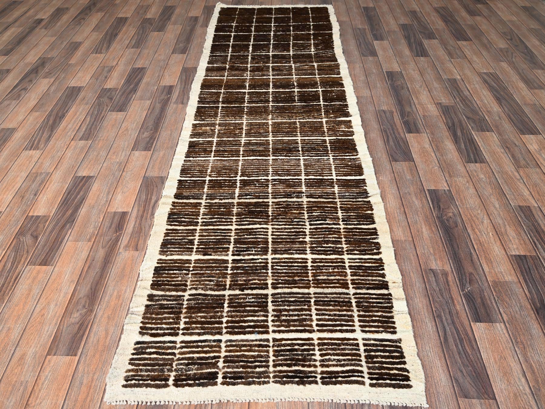 Brown 2'9" x 9'4" Tribal & Geometric Hand knotted Wool Rug - Sku: O01454
