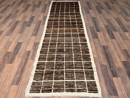 Brown 2'9" x 9'4" Tribal & Geometric Hand knotted Wool Rug - Sku: O01454