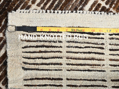 Brown 2'9" x 9'4" Tribal & Geometric Hand knotted Wool Rug - Sku: O01454