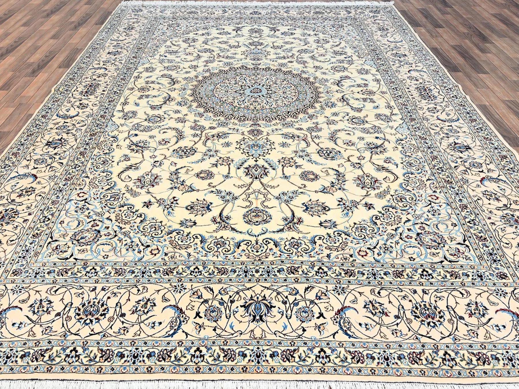 Nain Fine Oriental hand-knotted wool/silk rug in Ivory, 9'6" x 13'2" — SKU O01456 (view 2)