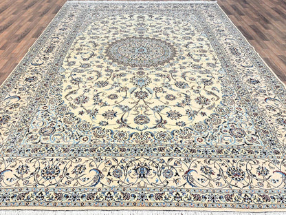 Nain Fine Oriental hand-knotted wool/silk rug in Ivory, 9'6" x 13'2" — SKU O01456 (view 2)