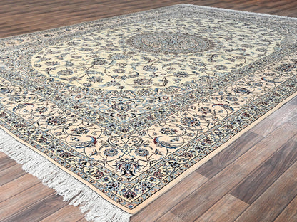 Nain Fine Oriental hand-knotted wool/silk rug in Ivory, 9'6" x 13'2" — SKU O01456 (view 3)