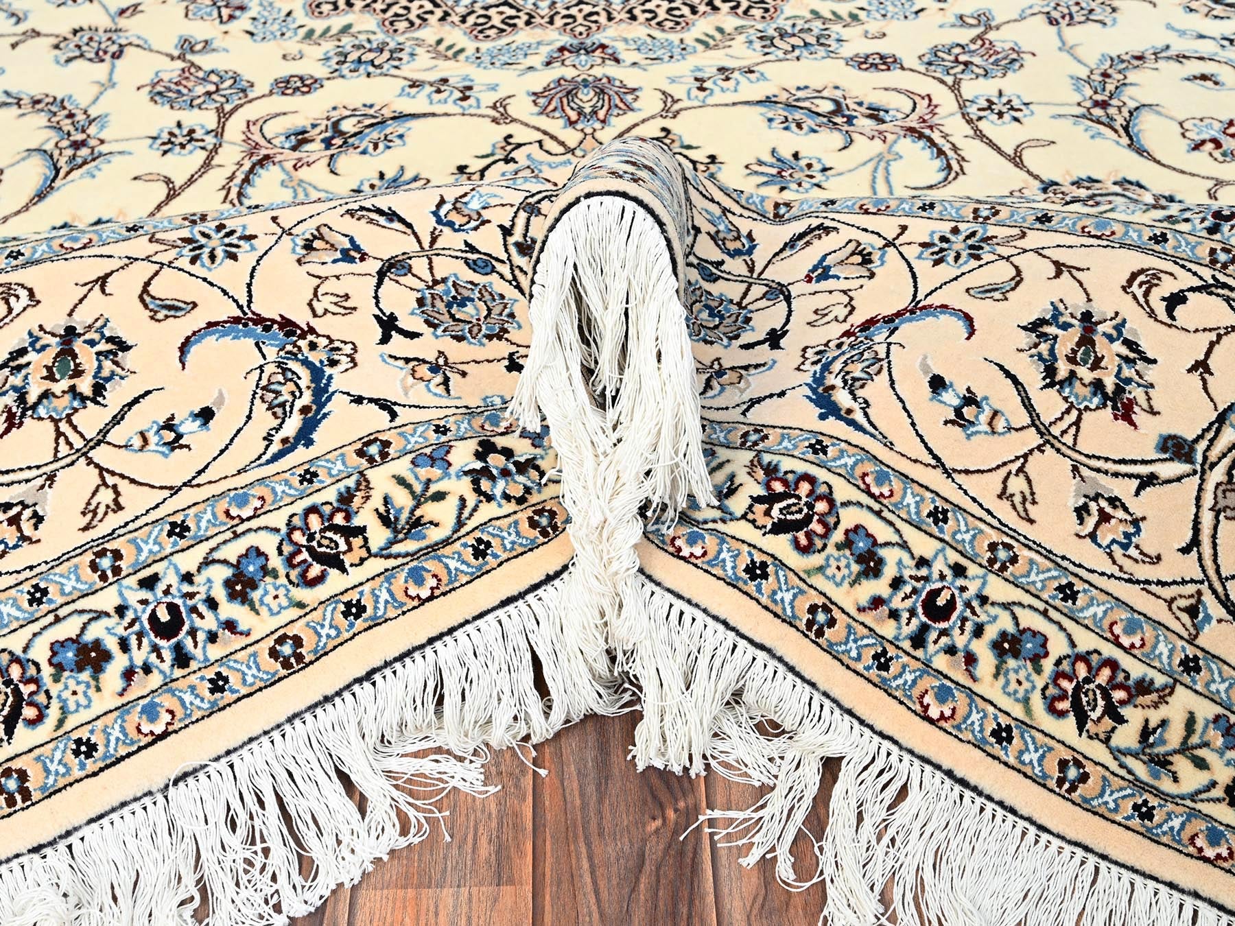Nain Fine Oriental hand-knotted wool/silk rug in Ivory, 9'6" x 13'2" — SKU O01456 (view 6)