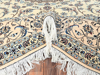 Nain Fine Oriental hand-knotted wool/silk rug in Ivory, 9'6" x 13'2" — SKU O01456 (view 6)