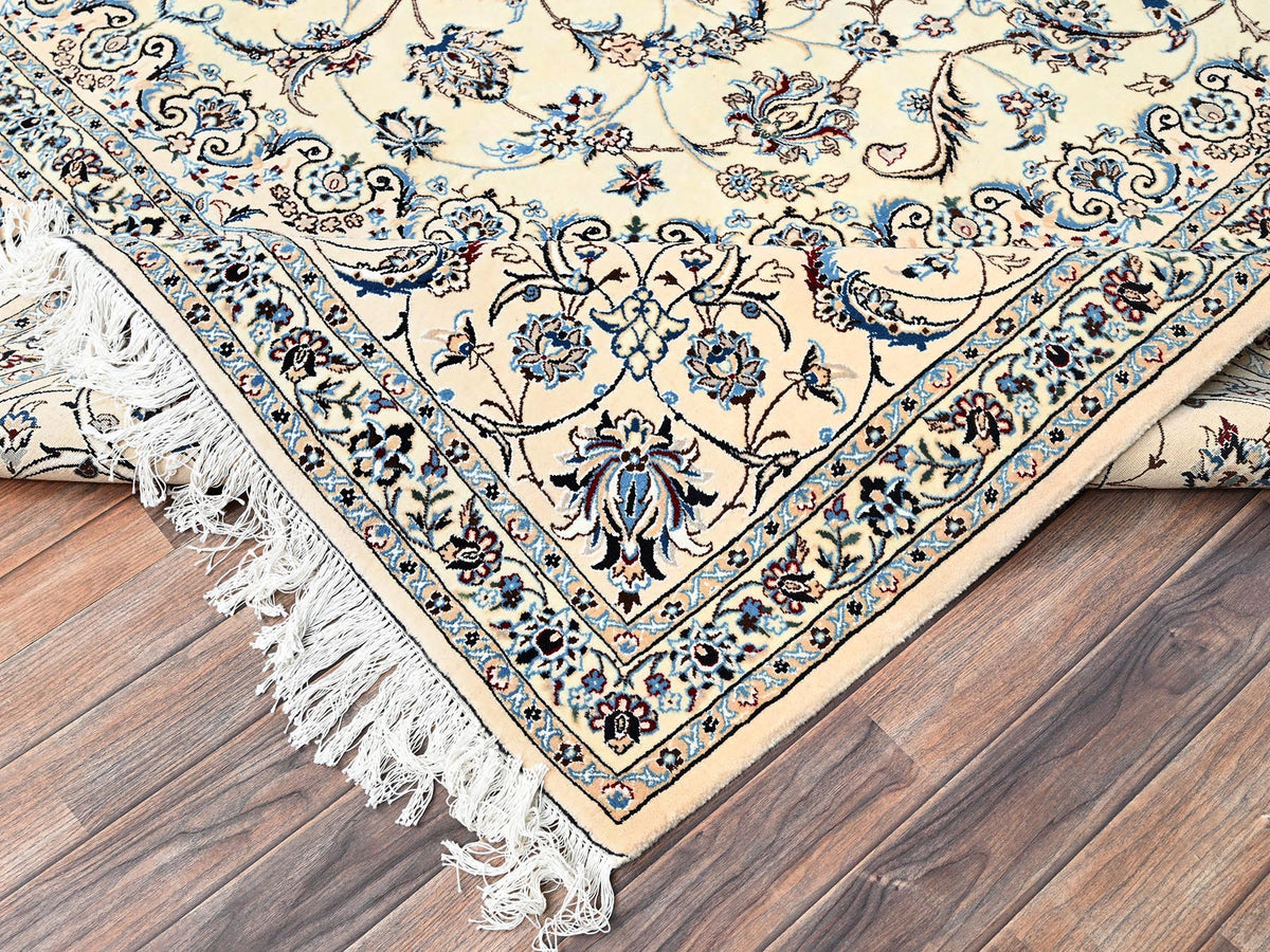 Nain Fine Oriental hand-knotted wool/silk rug in Ivory, 9'6" x 13'2" — SKU O01456 (view 7)