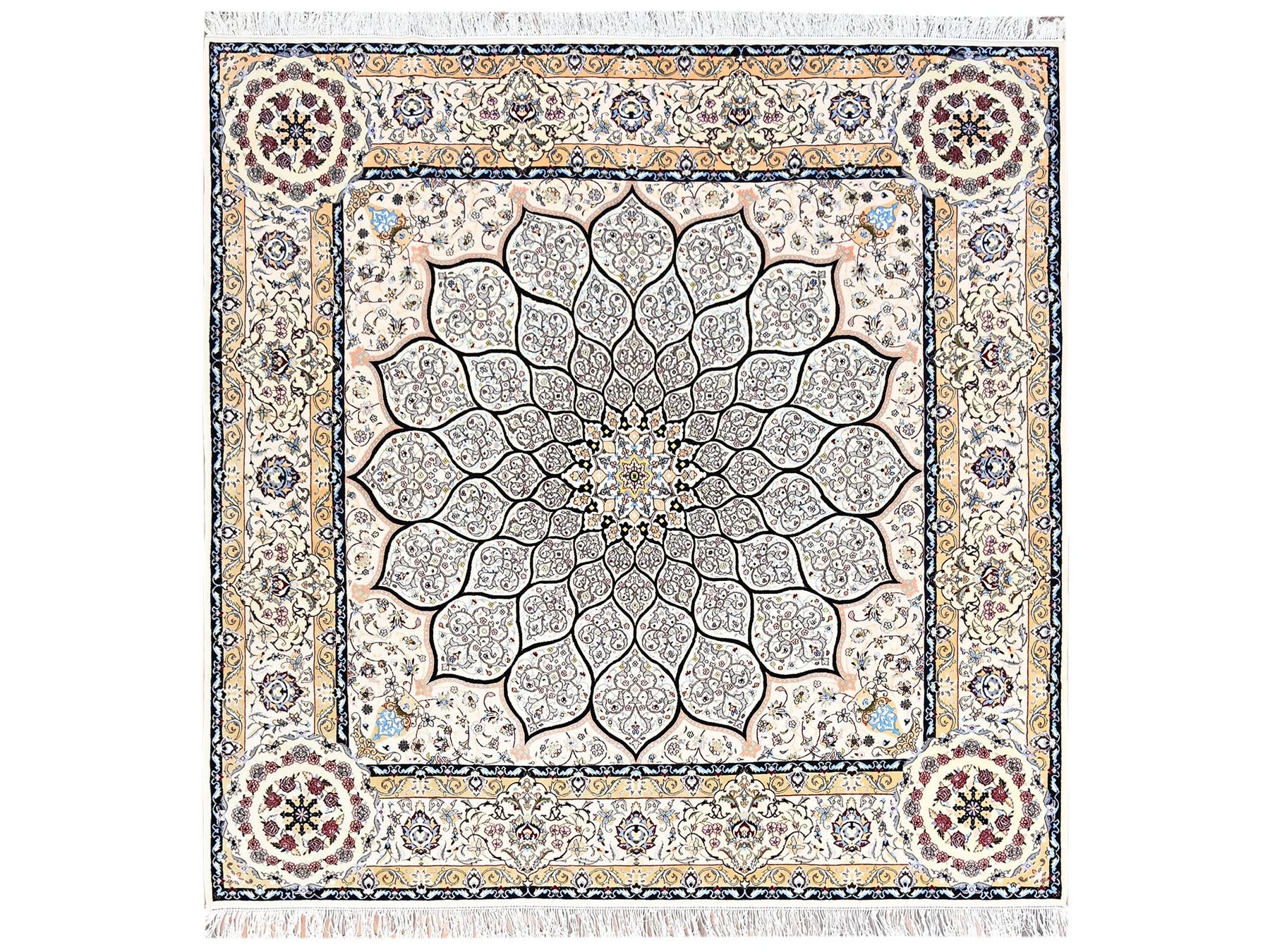 Nain Fine Oriental hand-knotted wool/silk rug in Ivory, 8'2" x 8'5" — SKU O01459