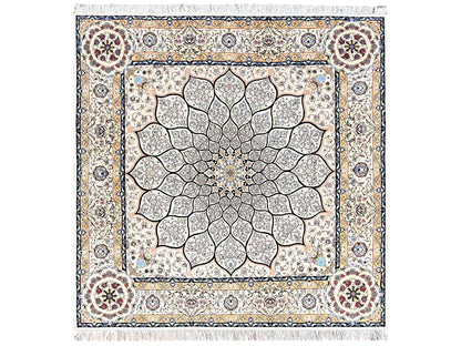Nain Fine Oriental hand-knotted wool/silk rug in Ivory, 8'2" x 8'5" — SKU O01459