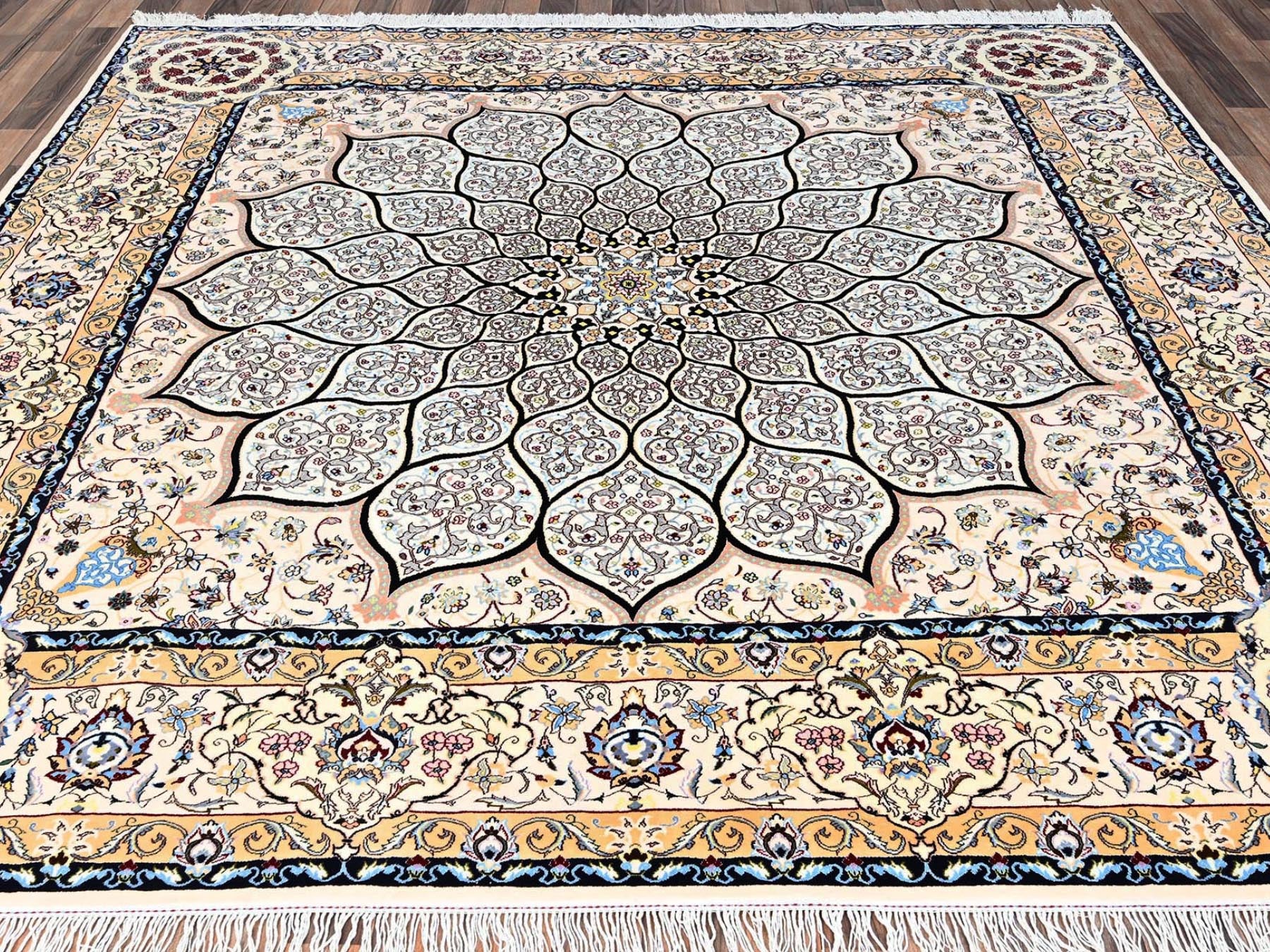 Nain Fine Oriental hand-knotted wool/silk rug in Ivory, 8'2" x 8'5" — SKU O01459 (view 2)