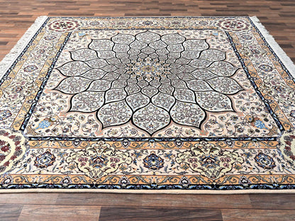 Nain Fine Oriental hand-knotted wool/silk rug in Ivory, 8'2" x 8'5" — SKU O01459 (view 4)