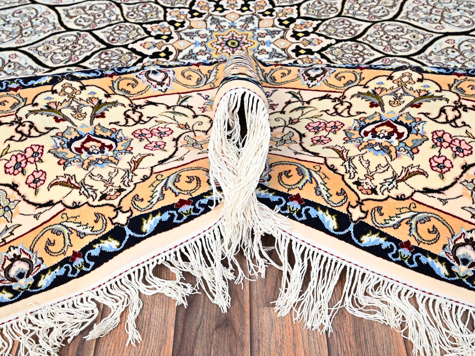 Nain Fine Oriental hand-knotted wool/silk rug in Ivory, 8'2" x 8'5" — SKU O01459 (view 6)