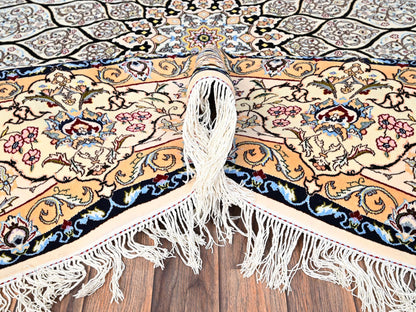Nain Fine Oriental hand-knotted wool/silk rug in Ivory, 8'2" x 8'5" — SKU O01459 (view 6)