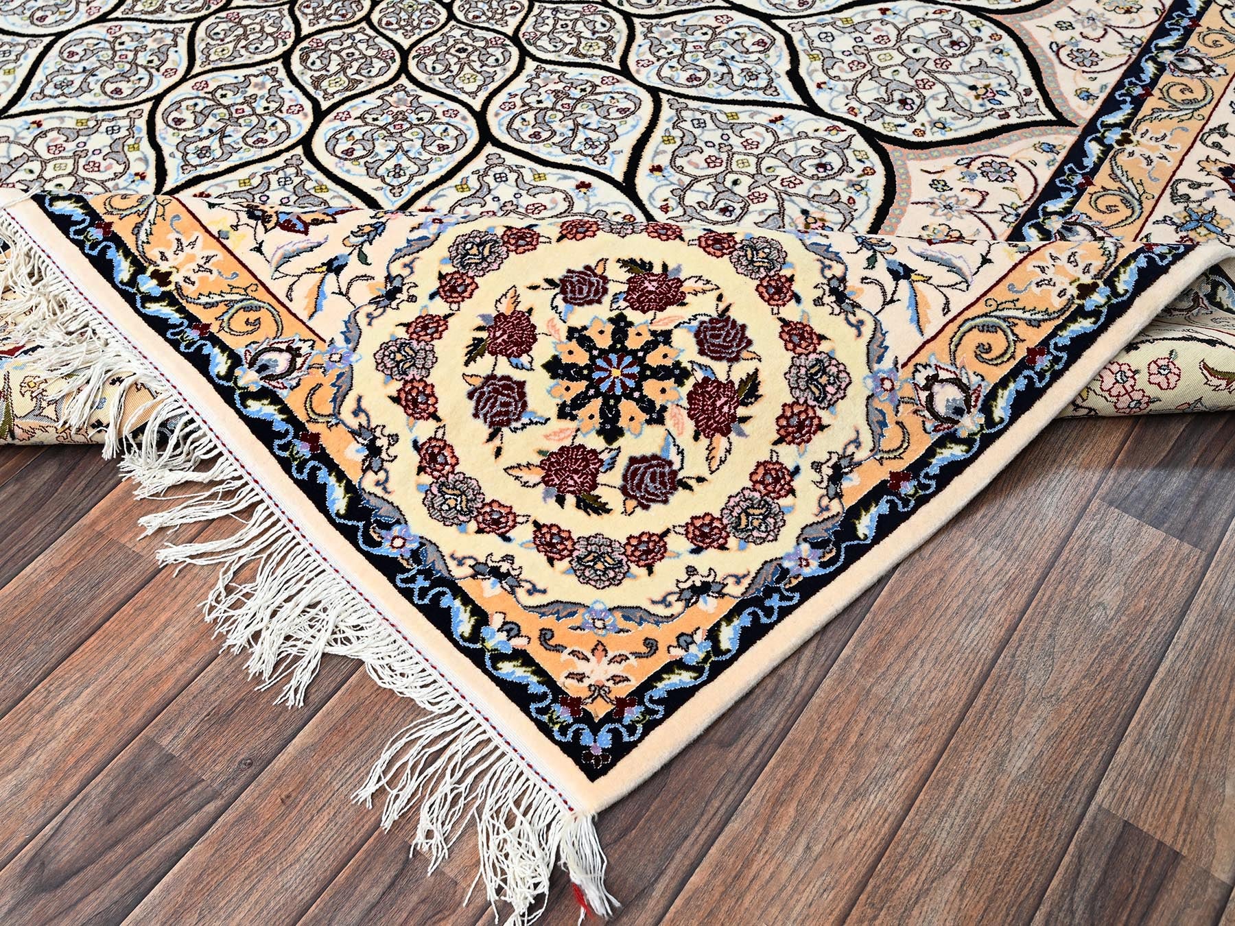 Nain Fine Oriental hand-knotted wool/silk rug in Ivory, 8'2" x 8'5" — SKU O01459 (view 7)