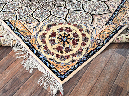 Nain Fine Oriental hand-knotted wool/silk rug in Ivory, 8'2" x 8'5" — SKU O01459 (view 7)