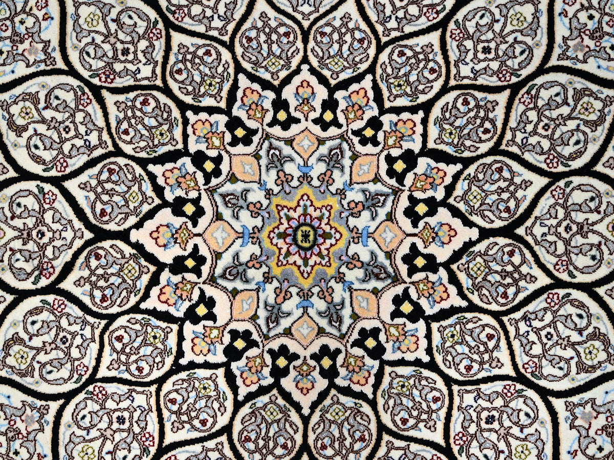 Nain Fine Oriental hand-knotted wool/silk rug in Ivory, 8'2" x 8'5" — SKU O01459 (view 9)