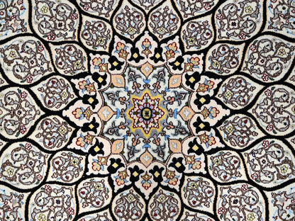 Nain Fine Oriental hand-knotted wool/silk rug in Ivory, 8'2" x 8'5" — SKU O01459 (view 9)