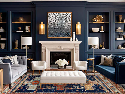 Tribal hand-knotted wool rug in Blue, 7'11" x 7'10", SKU O0145