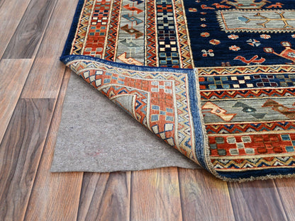 Tribal hand-knotted wool rug in Blue, 7'11" x 7'10", SKU O0145