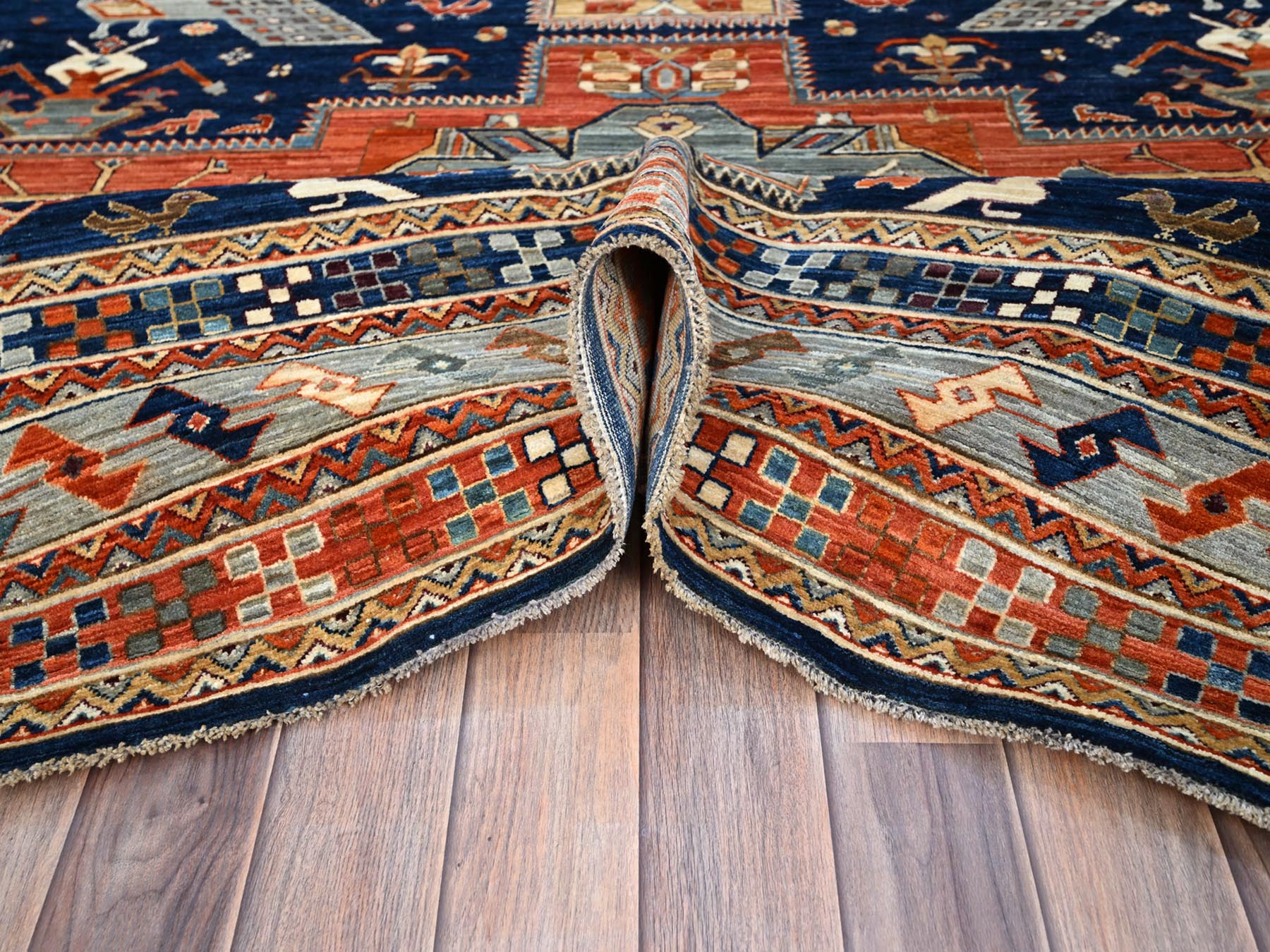 Tribal hand-knotted wool rug in Blue, 7'11" x 7'10", SKU O0145