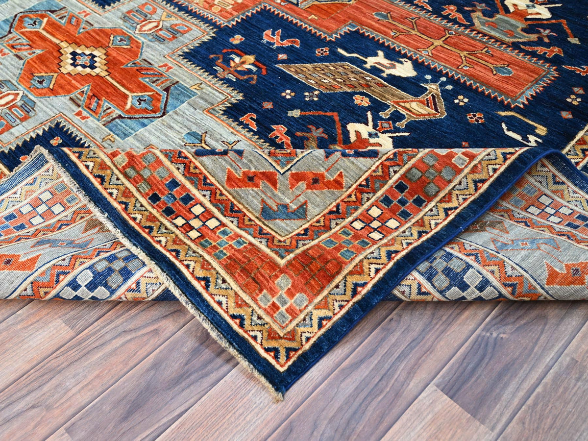 Tribal hand-knotted wool rug in Blue, 7'11" x 7'10", SKU O0145