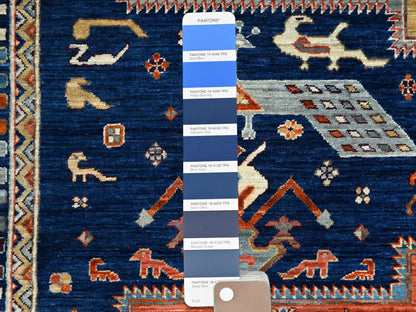 Tribal hand-knotted wool rug in Blue, 7'11" x 7'10", SKU O0145