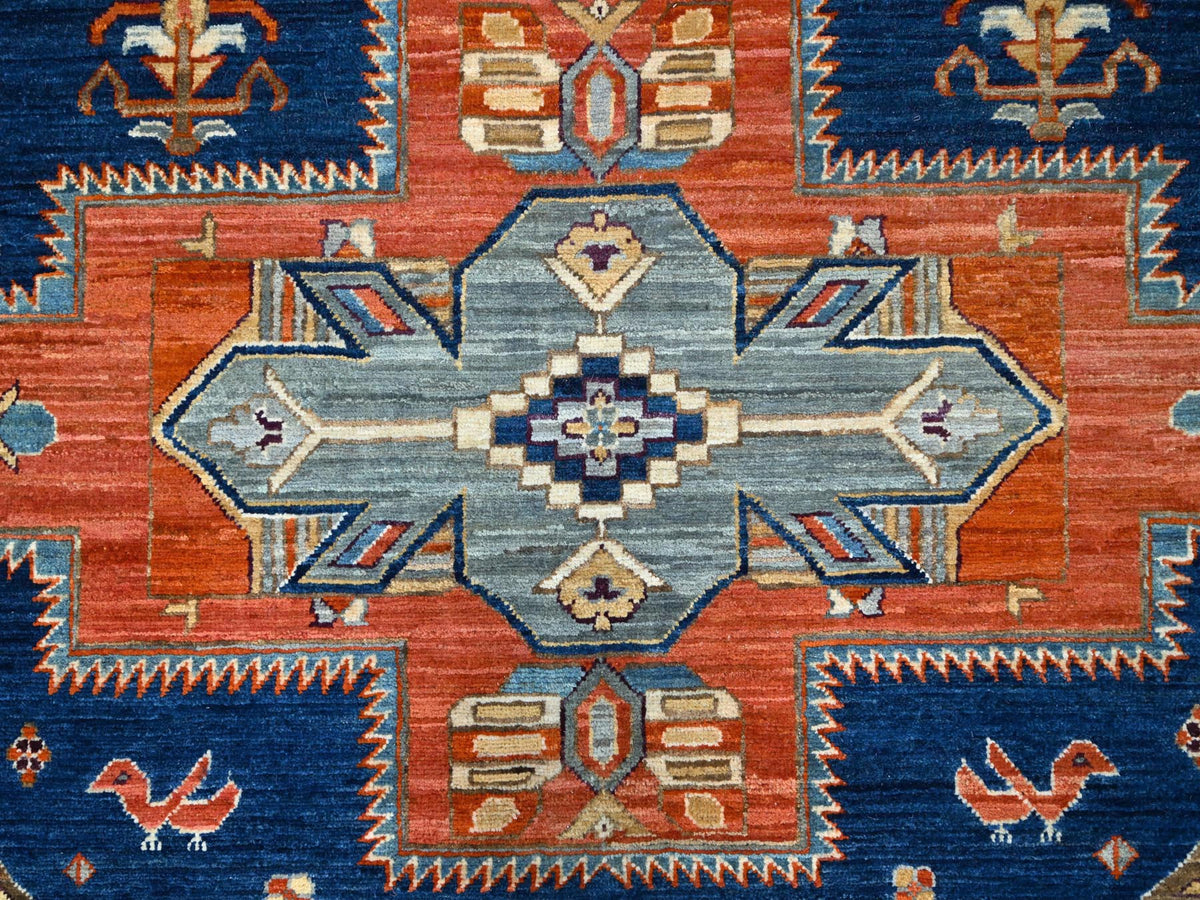 Tribal hand-knotted wool rug in Blue, 7'11" x 7'10", SKU O0145