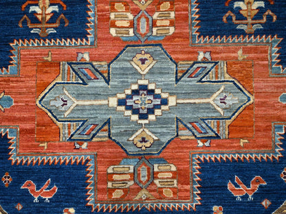 Tribal hand-knotted wool rug in Blue, 7'11" x 7'10", SKU O0145