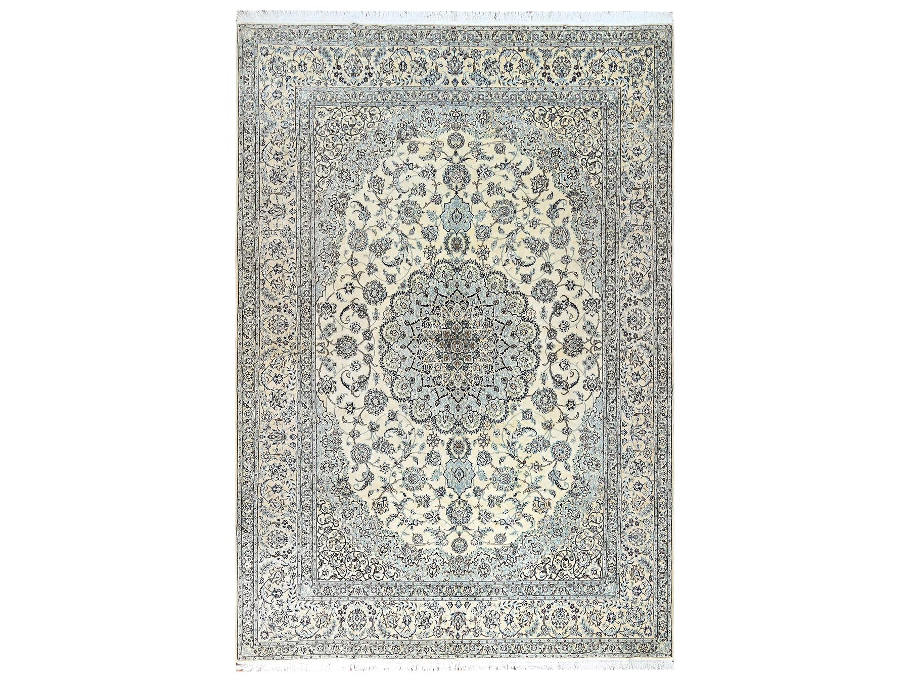 Nain Persian hand-knotted wool/silk rug in Ivory, 9'11" x 14'2" — SKU O01462
