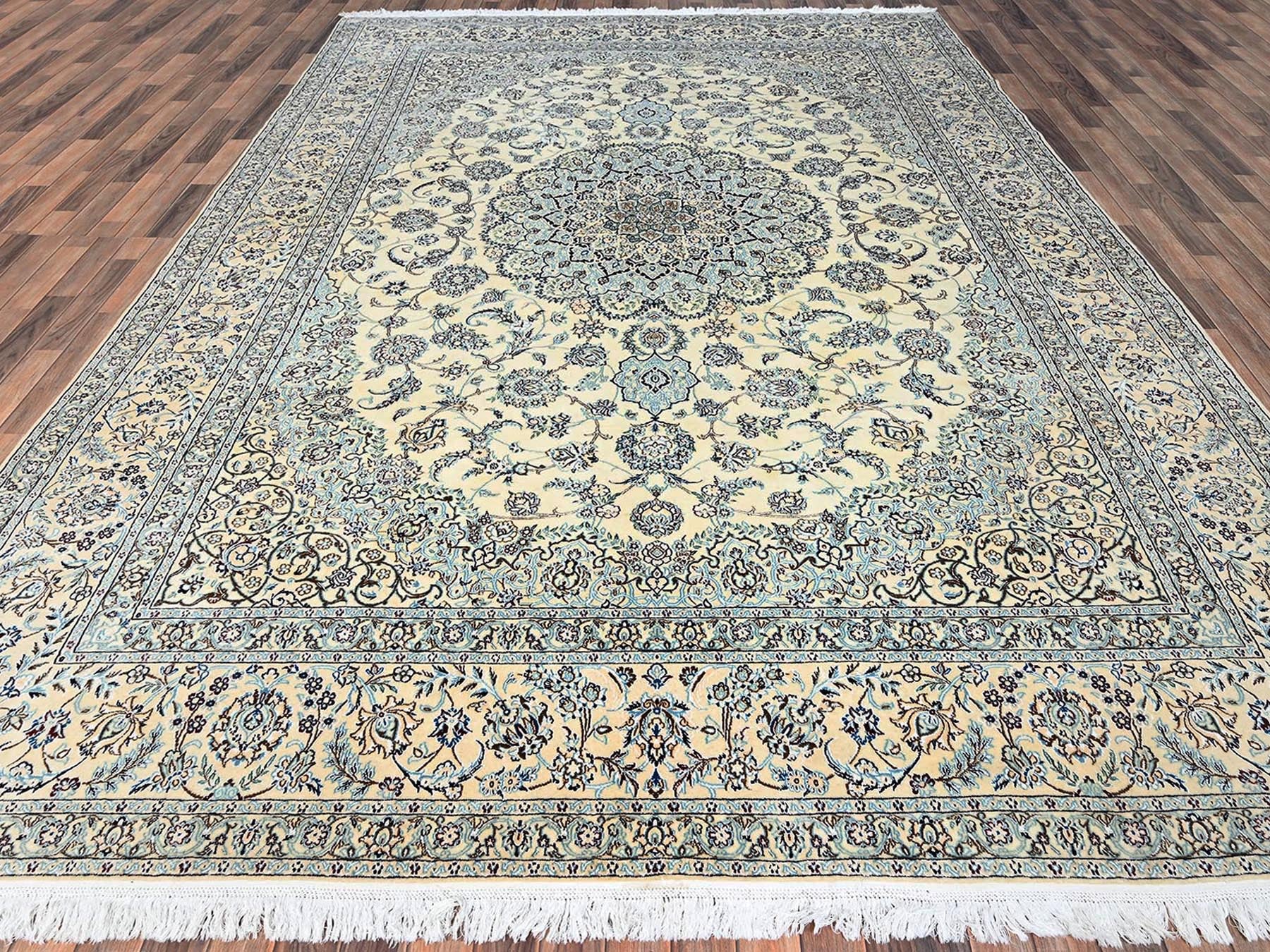Nain Persian hand-knotted wool/silk rug in Ivory, 9'11" x 14'2" — SKU O01462 (view 2)
