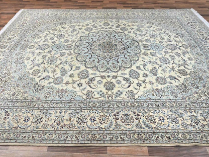 Ivory 9'11" x 14'2" Persian Hand knotted Wool/Silk Rug - Sku: O01462
