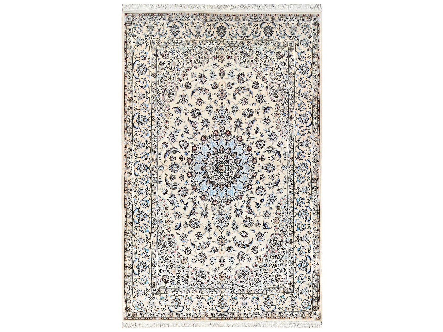 Ivory 6'9" x 10'2" Persian Hand knotted Wool/Silk Rug - Sku: O01463