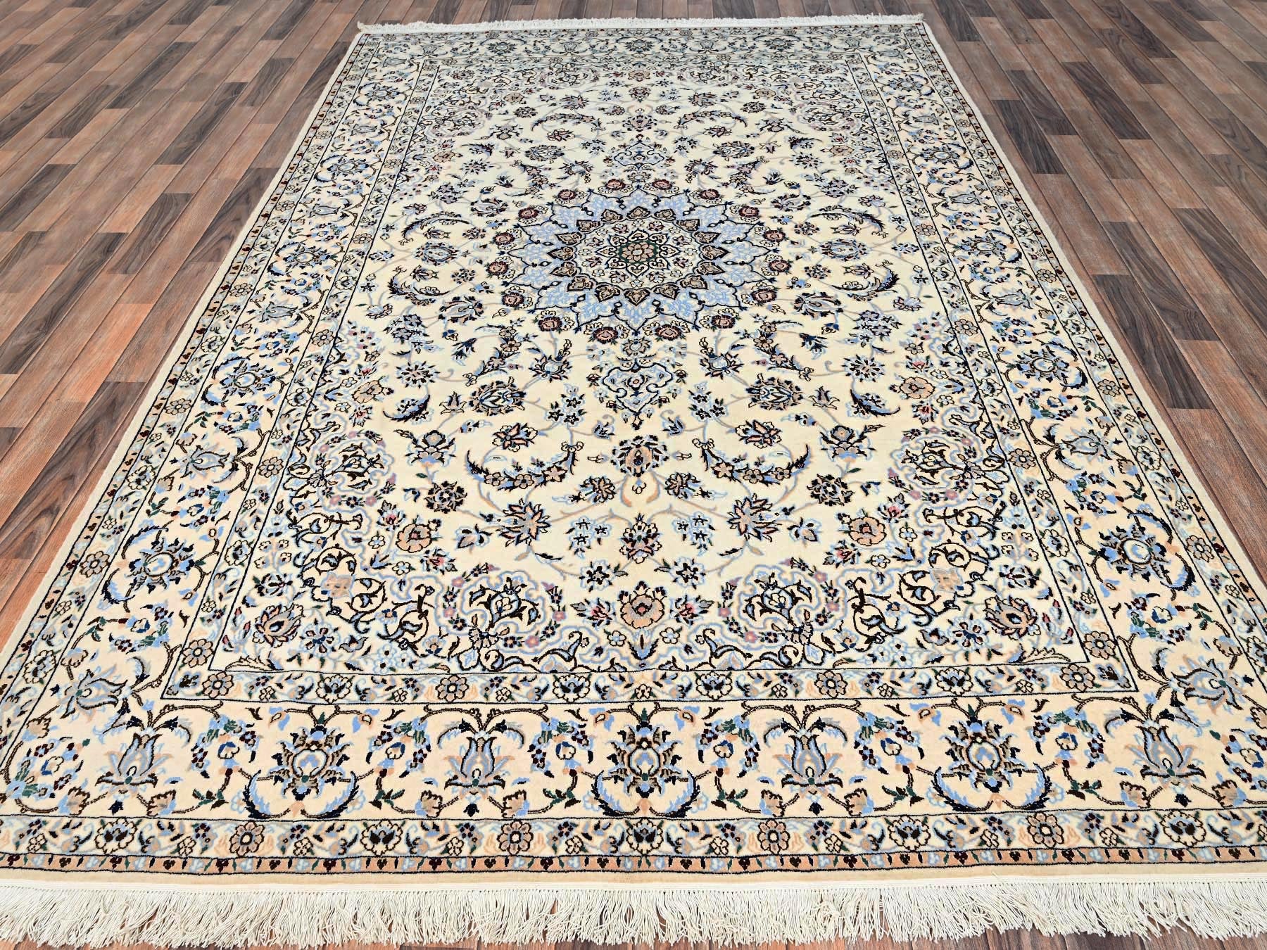 Ivory 6'9" x 10'2" Persian Hand knotted Wool/Silk Rug - Sku: O01463