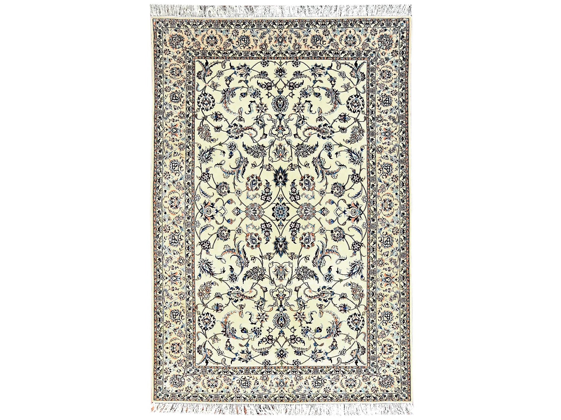 Nain Fine Oriental hand-knotted wool/silk rug in Ivory, 5'1" x 7'8" — SKU O01464