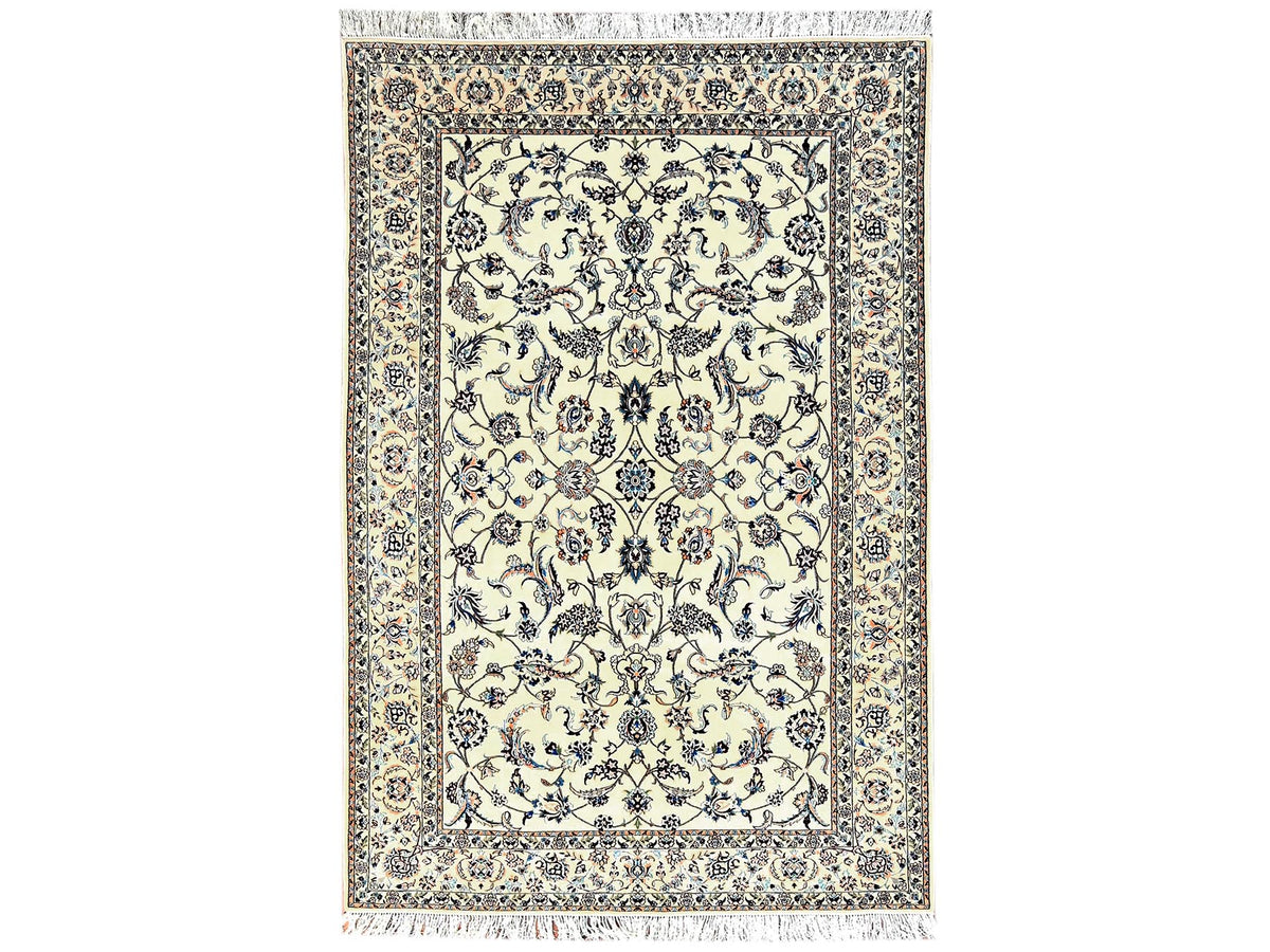 Nain Fine Oriental hand-knotted wool/silk rug in Ivory, 5'1" x 7'8" — SKU O01464