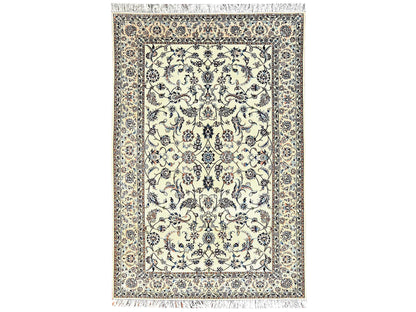 Nain Fine Oriental hand-knotted wool/silk rug in Ivory, 5'1" x 7'8" — SKU O01464