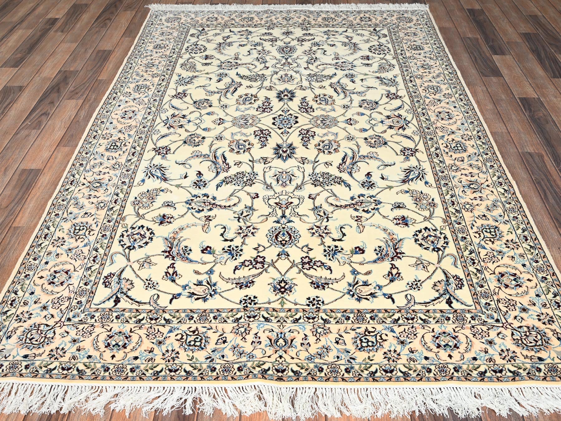 Nain Fine Oriental hand-knotted wool/silk rug in Ivory, 5'1" x 7'8" — SKU O01464 (view 2)
