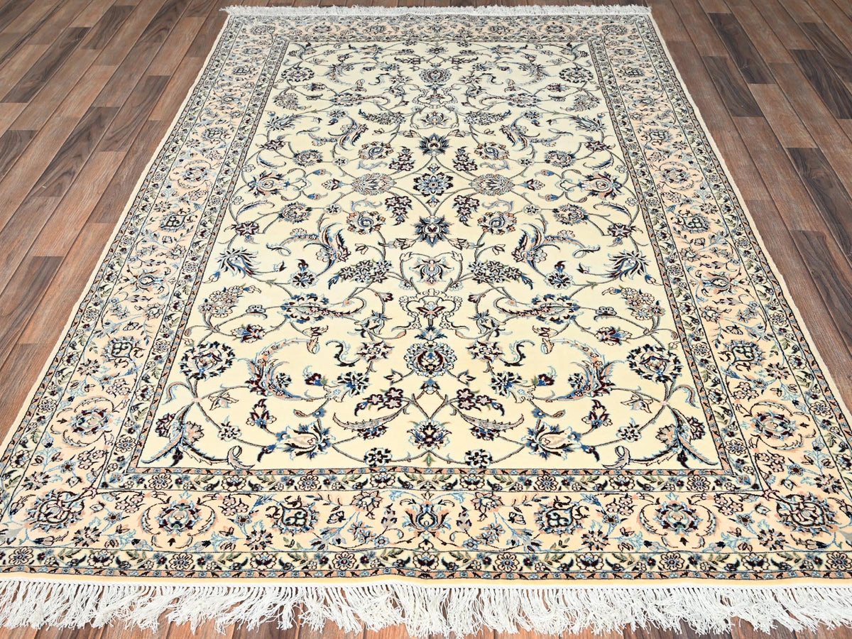 Nain Fine Oriental hand-knotted wool/silk rug in Ivory, 5'1" x 7'8" — SKU O01464 (view 2)