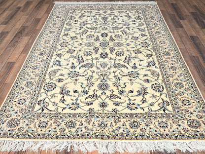 Nain Fine Oriental hand-knotted wool/silk rug in Ivory, 5'1" x 7'8" — SKU O01464 (view 2)