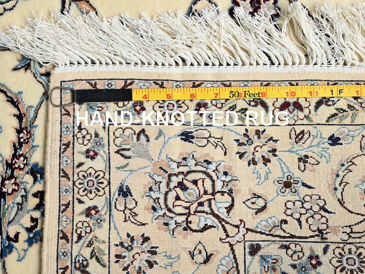 Nain Fine Oriental hand-knotted wool/silk rug in Ivory, 5'1" x 7'8" — SKU O01464 (view 7)