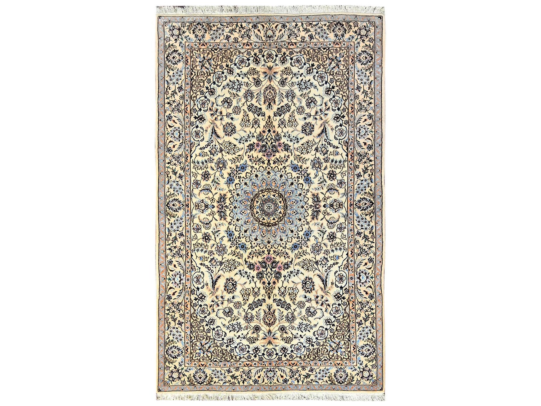 Ivory 5'0" x 8'3" Persian Hand knotted Wool/Silk Rug - Sku: O01465