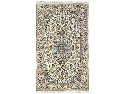 Ivory 5'0" x 8'3" Persian Hand knotted Wool/Silk Rug - Sku: O01465