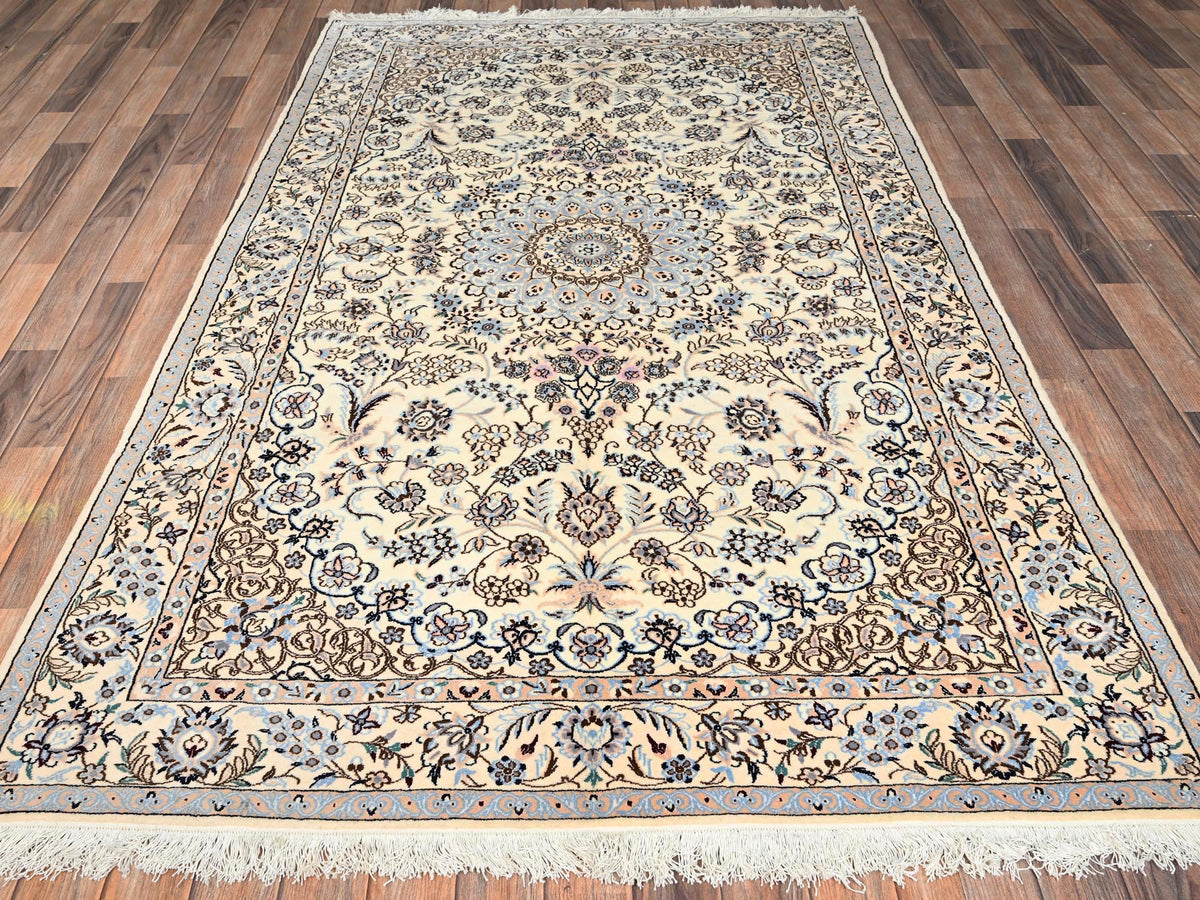 Nain Persian hand-knotted wool/silk rug in Ivory, 5' x 8'3" — SKU O01465 (view 2)