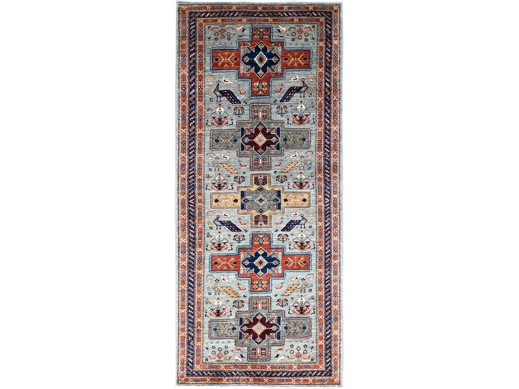 Tribal hand-knotted wool runner in Gray, 4'1" x 9'10", SKU O0146