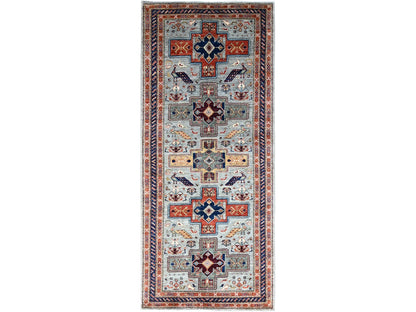 Tribal hand-knotted wool runner in Gray, 4'1" x 9'10", SKU O0146