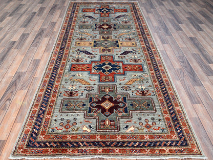 Tribal hand-knotted wool runner in Gray, 4'1" x 9'10", SKU O0146
