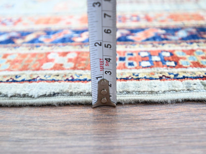 Grey 4'1" x 9'10" Tribal & Geometric Hand knotted Wool Rug - Sku: O0146