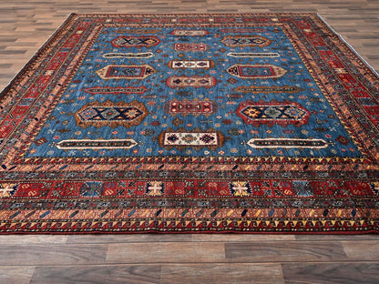 Blue 9'6" x 10'2" Kazak Hand knotted Wool Rug - Sku: O01475