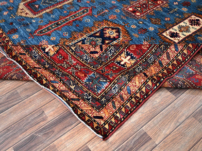 Blue 9'6" x 10'2" Kazak Hand knotted Wool Rug - Sku: O01475