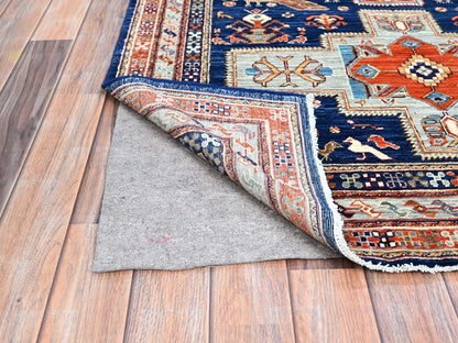 Blue 4'0" x 9'6" Tribal & Geometric Hand knotted Wool Rug - Sku: O0147