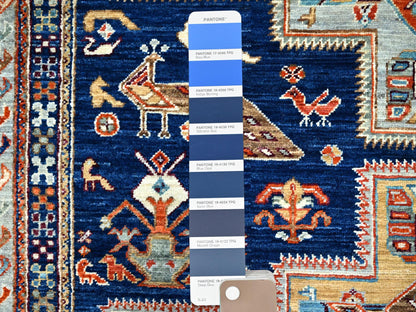 Blue 4'0" x 9'6" Tribal & Geometric Hand knotted Wool Rug - Sku: O0147