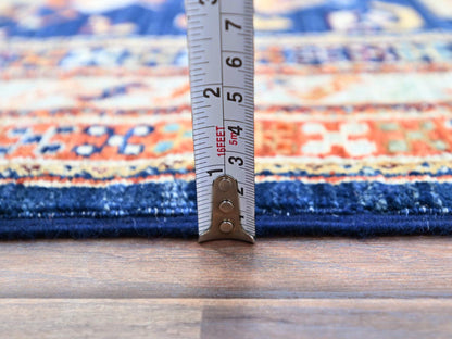 Blue 4'0" x 9'6" Tribal & Geometric Hand knotted Wool Rug - Sku: O0147